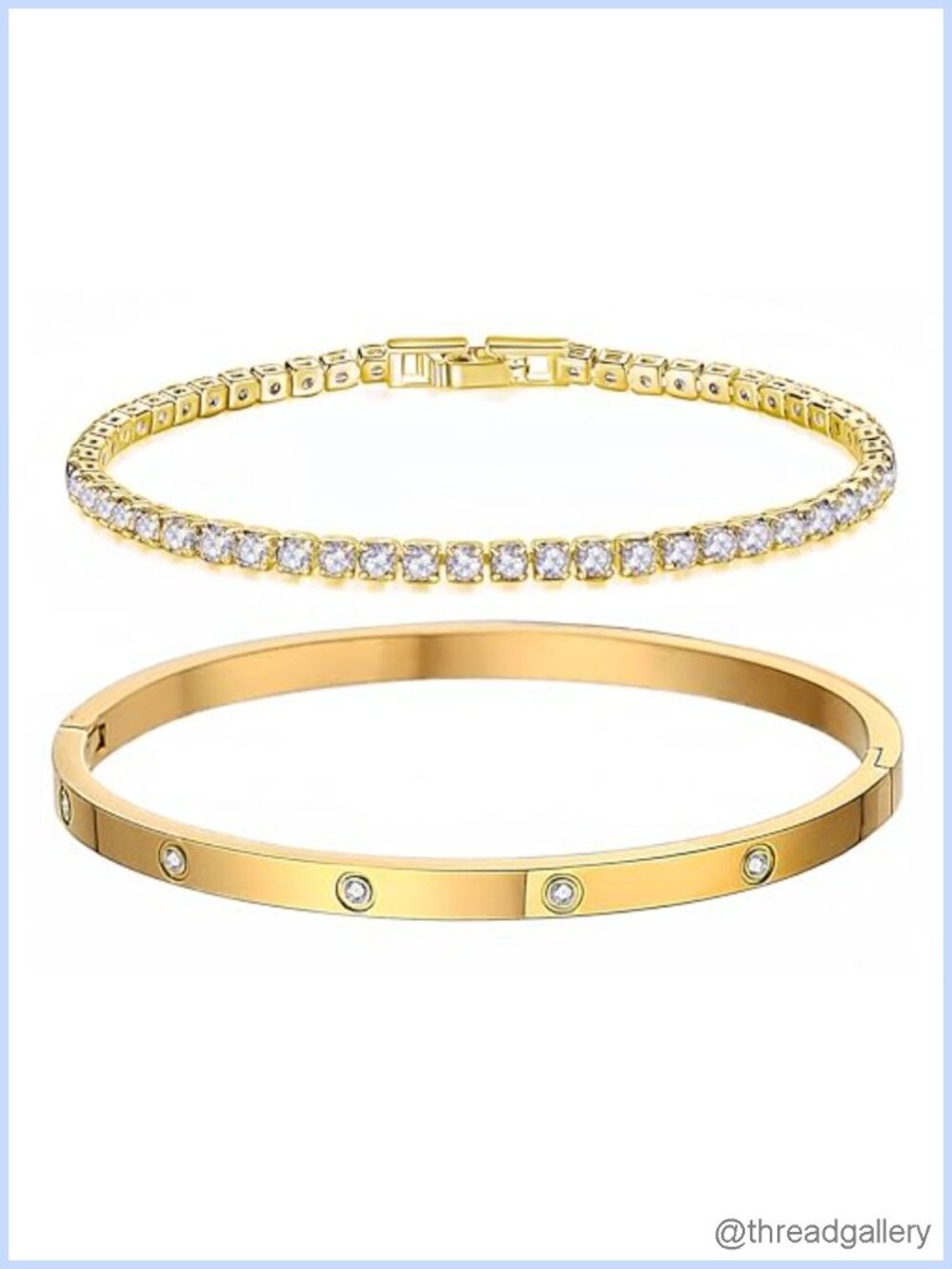 18K Gold Plated Tennis Bracelet Set 4mm Love Bangle 3mm Cubic Zirconia Stackable